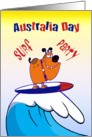 Australia Day surf party invitation, cute dog surfing, red,white,blue card