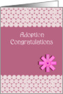 Adoption girl congratulations, pink, white lace, bow, card