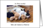Friendship thank you, French Bulldog with Teddy Bear, card