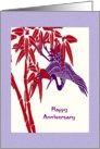 Wedding anniversary wishes Japanese style, crane, bamboo, purple, card