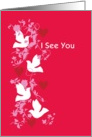Valentine’s Day, red hearts, white doves, my heart soars, card