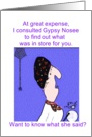 Funny fortune teller birthday greeting, spider, gypsy, crystal ball, card