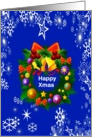 Christmas stars, bauble wreath, blue, snowflakes, bright colors, card