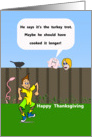 Thanksgiving turkey trot, humor, boy dancing, peering over fence, card