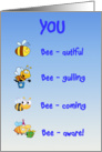 Bee birthday greetings, humorous puns on bees, card