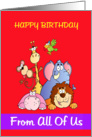 From us all birthday wishes, jungle animals card