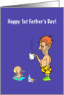 First father’s day, humorous dad in boxers shorts with screaming baby, card