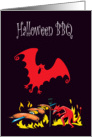 Halloween BBQ Invitation, Devil Roasting Hot Dogs, with Bat card