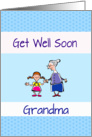 Get well soon Grandma, cute little girl and grandma, blue,white card