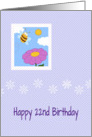 22nd birthday, lilac, cute bee, flower & tiny hearts, card