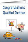 Newly qualified dietitian congratulations, fat cat humor, junk food, card