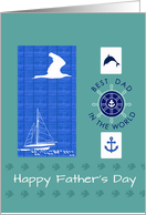 Father’s Day nautical theme, blue green, best dad in the world, boat, card