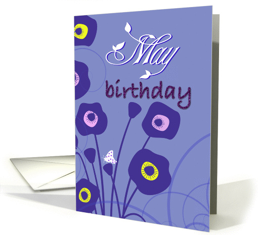 May birthday, lavender, violet, pink, butterfly & flowers, card