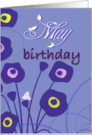 May birthday, lavender, violet, pink, butterfly & flowers, card