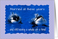 Wedding anniversary whales, whale of a time together, ocean, blue, card