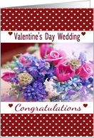 St Valentine’s Day Wedding Congratulations, pink, blue flowers,hearts card