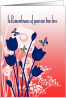 Wedding anniversary remembrance, true love butterlies, flowers, pink, card