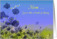 Mother’s Day wildflower butterfly digital watercolor, yellow and blue card