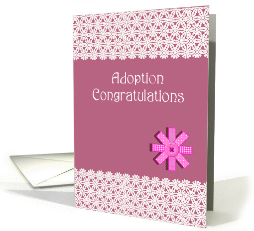 Adoption girl congratulations, pink, white lace, bow, card (1088346)