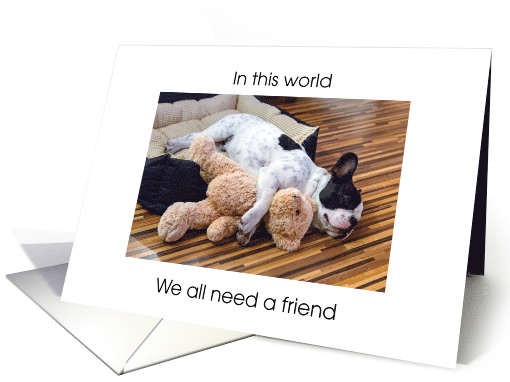 Friendship thank you, French Bulldog with Teddy Bear, card (1201990)