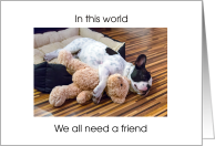 Friendship thank you, French Bulldog with Teddy Bear, card