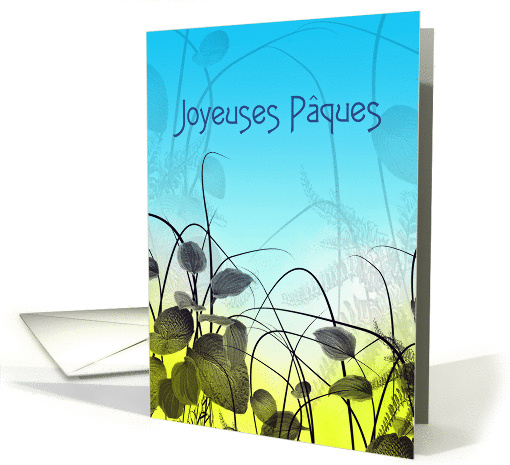 Joyeuses Pques French Easter greeting, blue, lemon florals, card