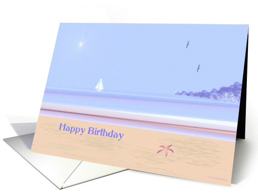 Beach And Ocean Birthday Wishes Pastel Calm Sea Scene Sea Sand Card
