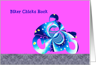 Biker Chicks Rock, Birthday, Flowery motor bike, pink background card