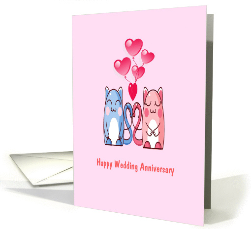 Cats Wedding Anniversary two cartoon cats, pink & blue... (846176)