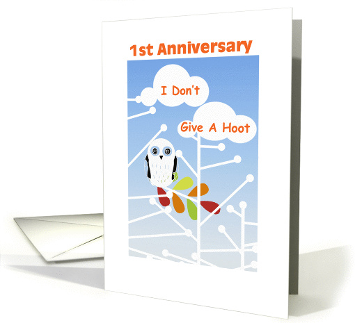 First wedding anniversary, I don't give a hoot owl in tree, funny card
