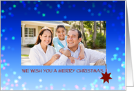 Christmas photo customizable, stars, blue, add your own photo card