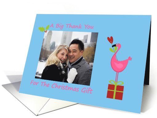 Christmas gift thanks, photo card, pink flamingo, customizable, card