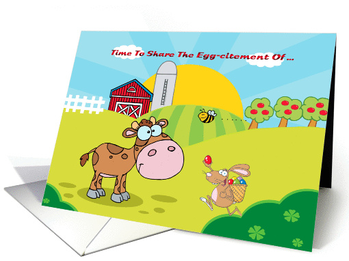Easter egg-citement, Farmyard bunny, cow & bee. card (919826)