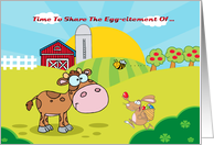 Easter egg-citement, Farmyard bunny, cow & bee. card