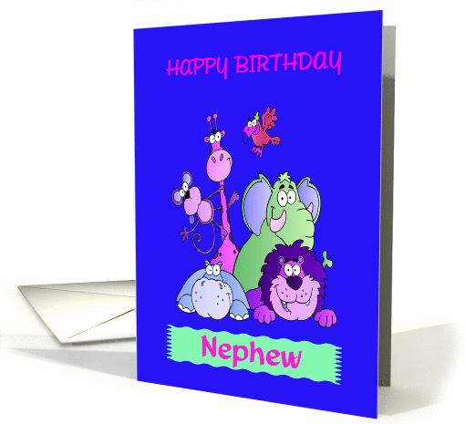 Nephew birthday, Jungle animals, inner verse. card (924959)