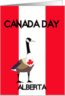 Alberta Canada Day, Canada goose, maple lea, Canadian flag stripes, card