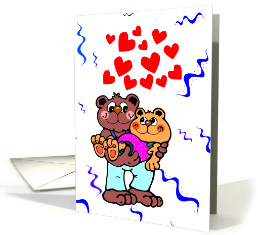Cute bears wedding anniversary wishes, hearts and smiles, spouse card