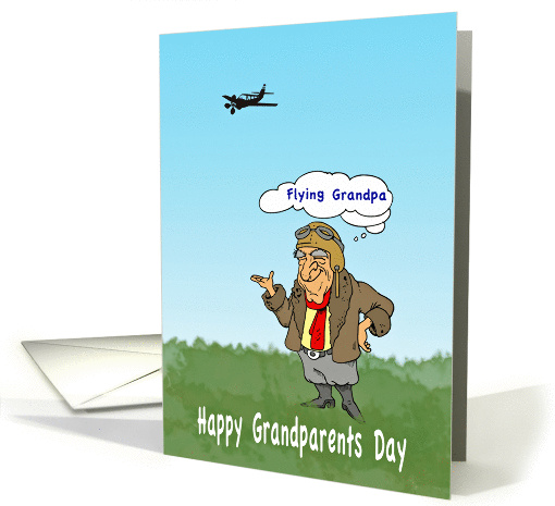 Grandparents Day flying airplane grandpa in goggles & scarf card