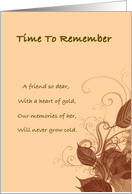 Remembrance of the passing of a female friend, card