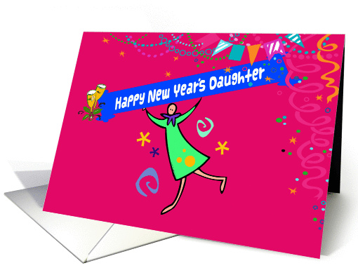Happy New Year's Daughter, champagne and party poppers, card (950700)