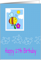 27th birthday wishes, cute bee holding flower in clouds, card