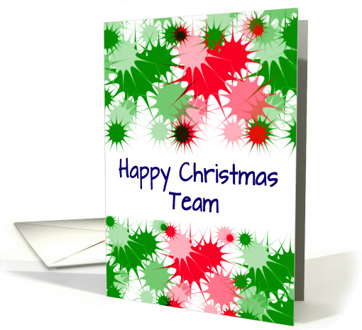Happy Christmas team, red & green abstract bauble design, card
