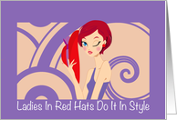 Red hat style birthday greeting, Ladies in red hats do it in style, card