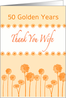 50 Golden Years, wedding anniversary to wife, peach,daisies, gingham, card