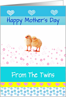Happy Mother’s Day from the twins, twin fluffy chicks, white, blue, card