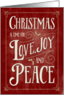 Christmas Card - Love Joy Peace - Red Gold card