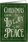 Christmas Card - Love Joy Peace - Green Gold card