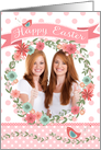 Easter Photo Card - Add Your Own Photo - Peach Flowers and Polka Dots card