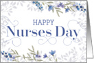 Happy Nurses Day Card - Swirly Text and Flowers - Blue Gray Purple card