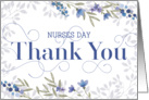 Nurses Day Thank You Card - Swirly Text and Flowers - Blue Gray Purple card